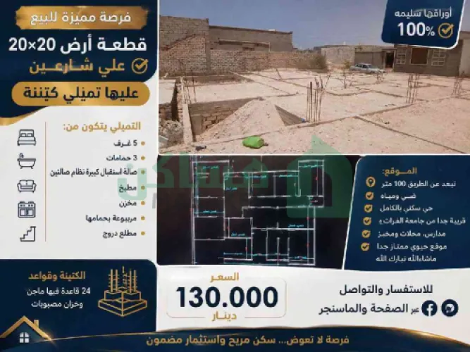 قطعة أرض 20×20 عليها تميلي + كِتينة في اجدابيا